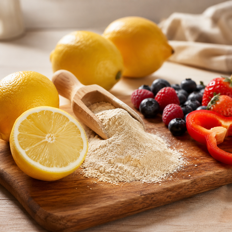 <p>Casi todos los productos de colágeno se anuncian con <strong>agregado </strong>Vitamina C, porque existe una afirmación aprobada al respecto: "La vitamina C contribuye a la formación normal de colágeno". Esto es a menudo <strong>engañoso </strong>usado.</p>