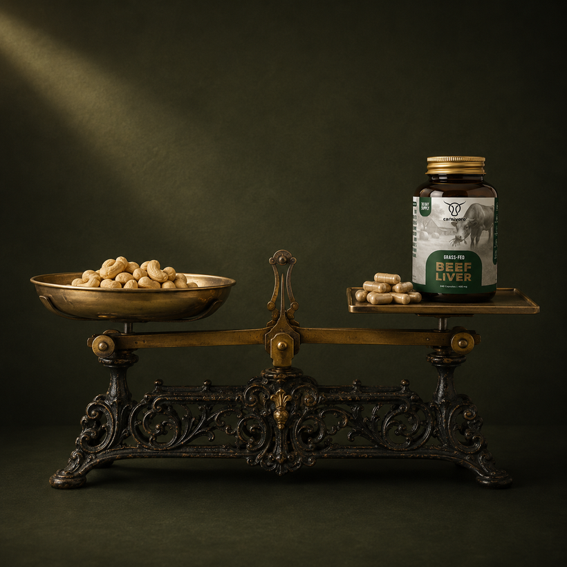 Waage: Tagesportion Beef Liver liefert so viel Kupfer wie 135 g Cashewkerne